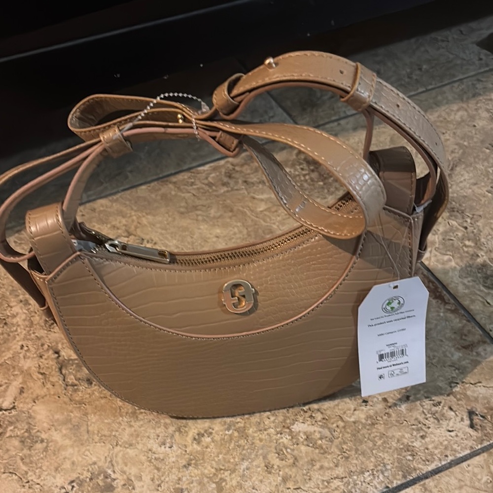 Time and Tru Tan Crocodile-Embossed Shoulder Bag